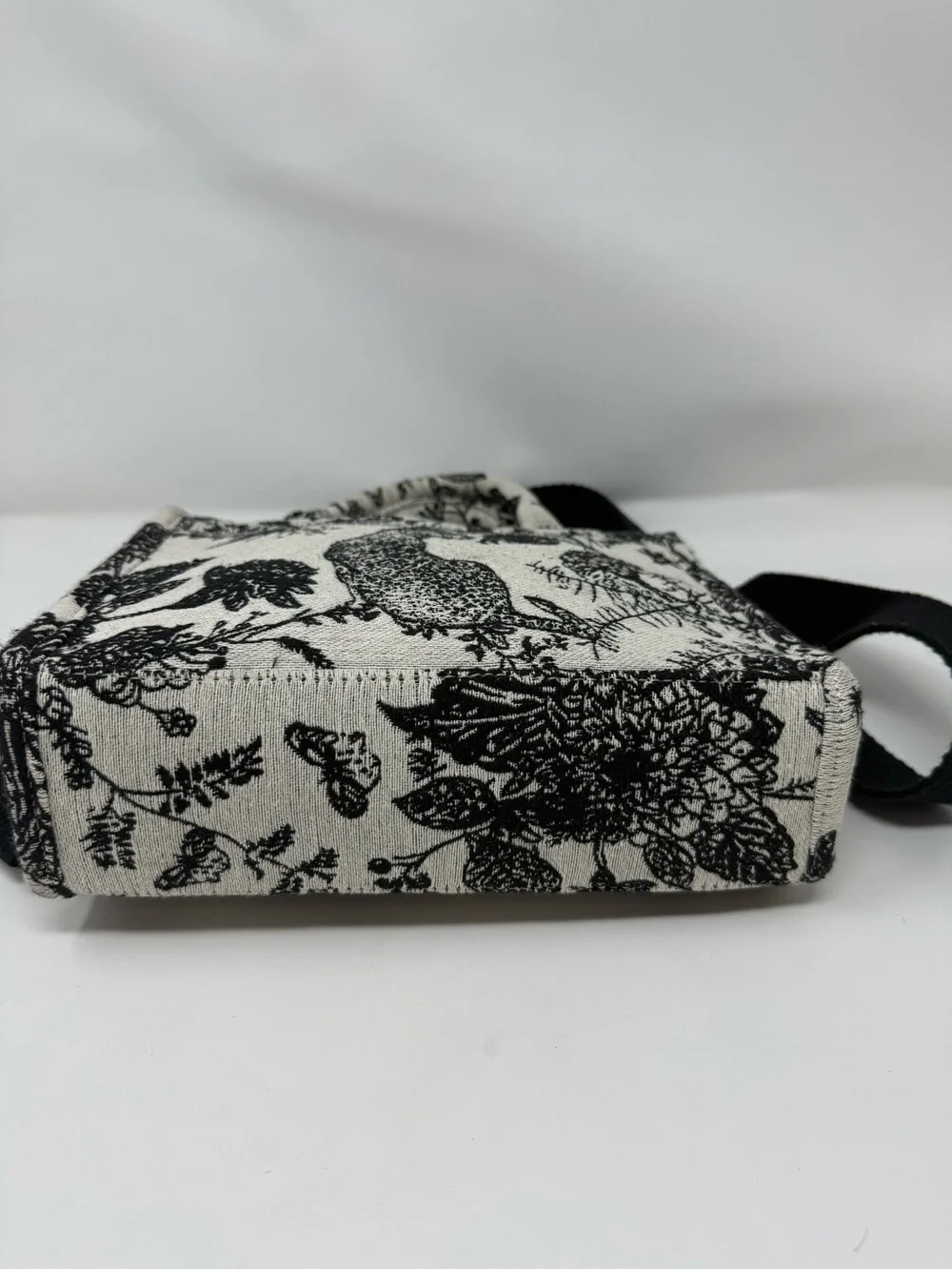 Black & Cream Printed Mini Tote Crossbody Bag with Detachable Strap